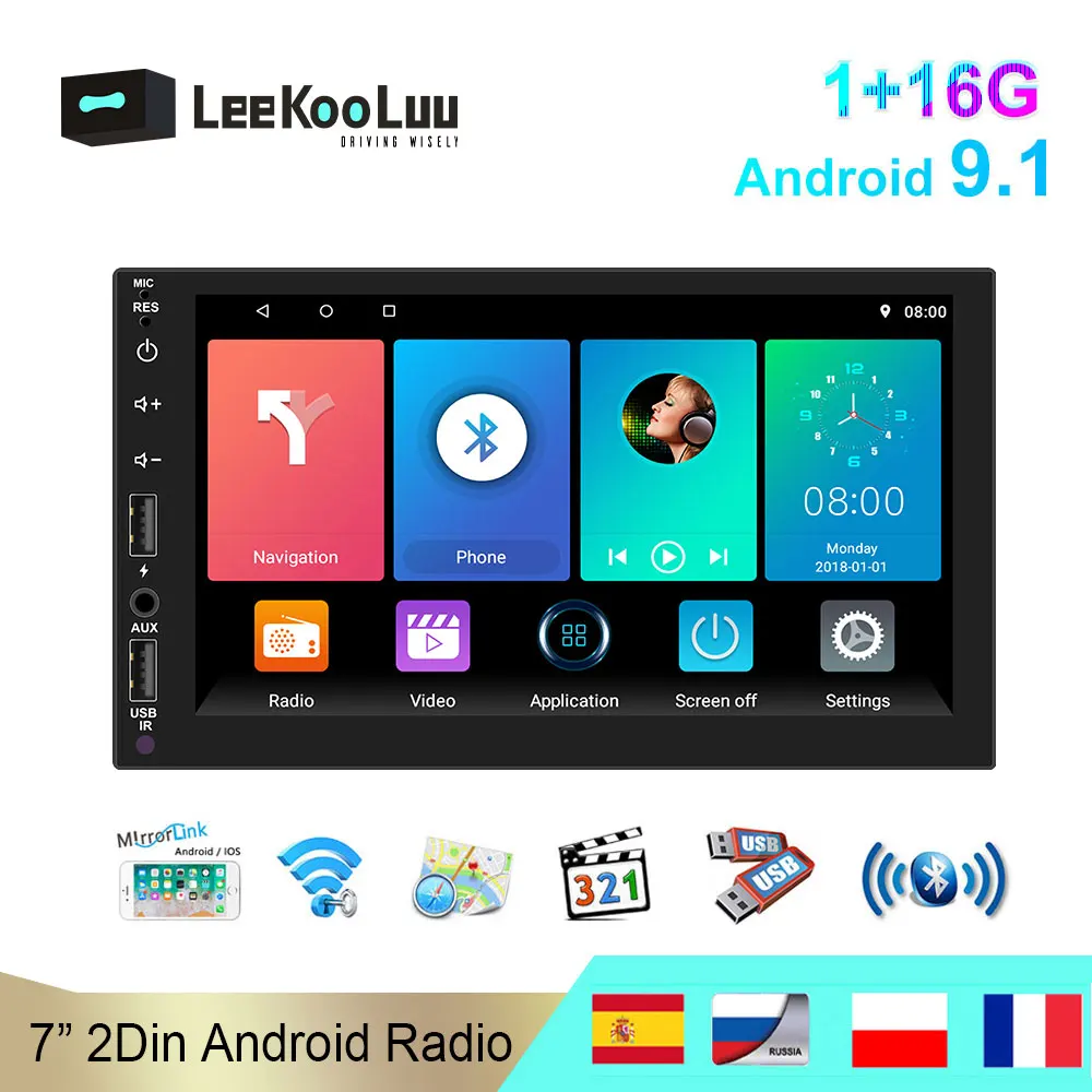 

LeeKooLuu Android 9.1 Autoradio 2 Din Car Radio GPS Navigation 7" Universal Auto Radio 4 USB Wifi 2Din Central Multimidia Player