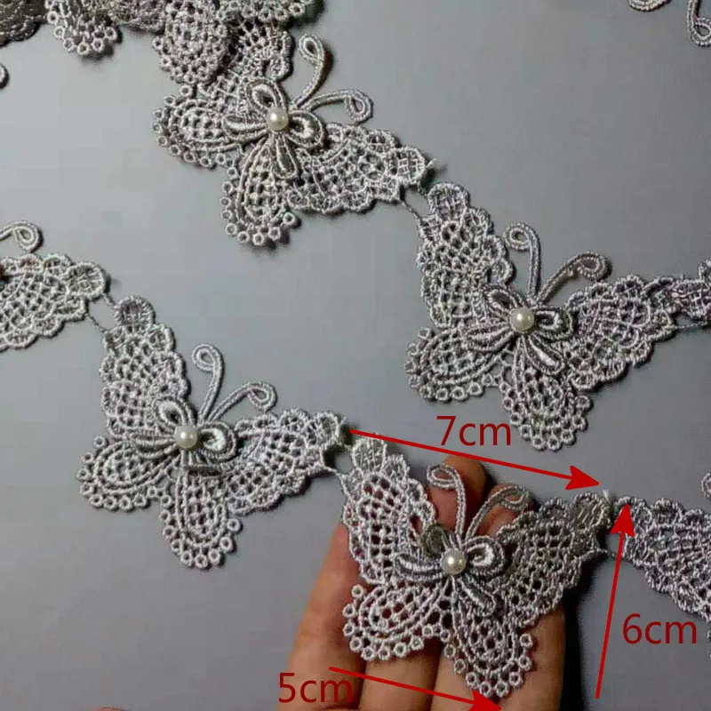 

10x Gray Butterfly Pearl Embroidered Lace Trim Ribbon Fabric Handmade DIY Sewing Craft For Costume Hat Shoes Decoration