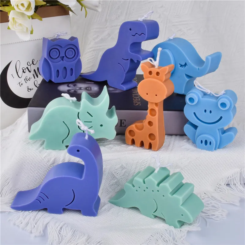 2D Simple Animal Candle Silicone Mold Christmas Dinosaur Owl Giraffe Shape Design Aromatherapy Gypsum Candle Making