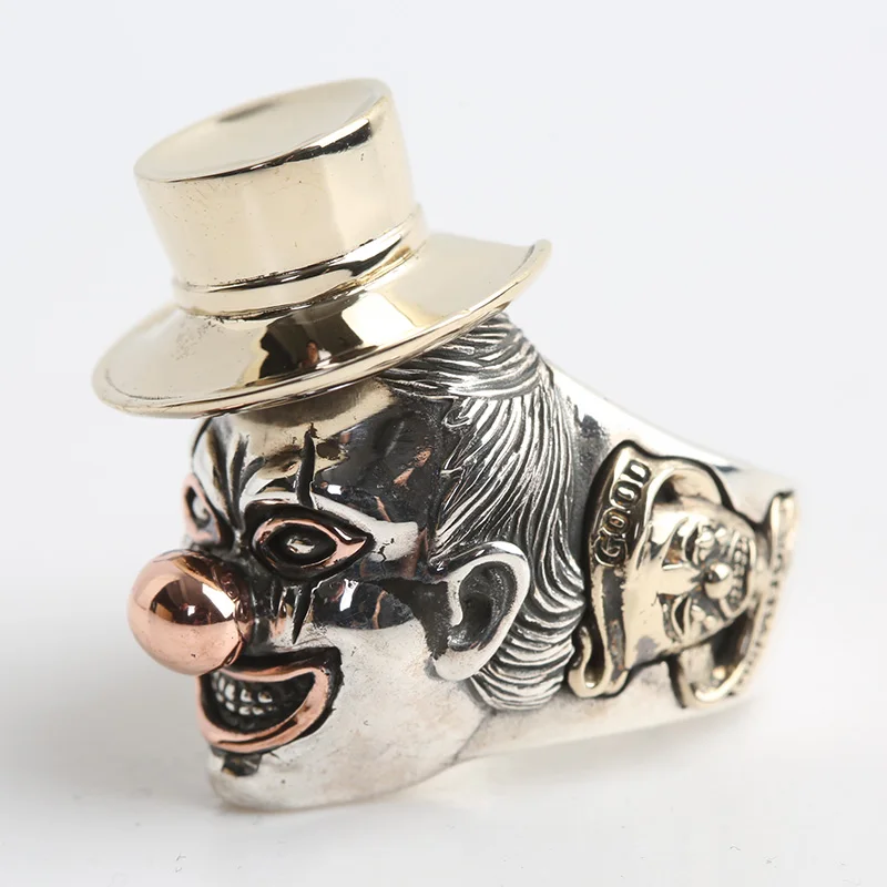 ruibeila925 argent personnalité magicien chapeau bague drôle rétro punk clown anneau amusant cadeau d'halloween pour les amis