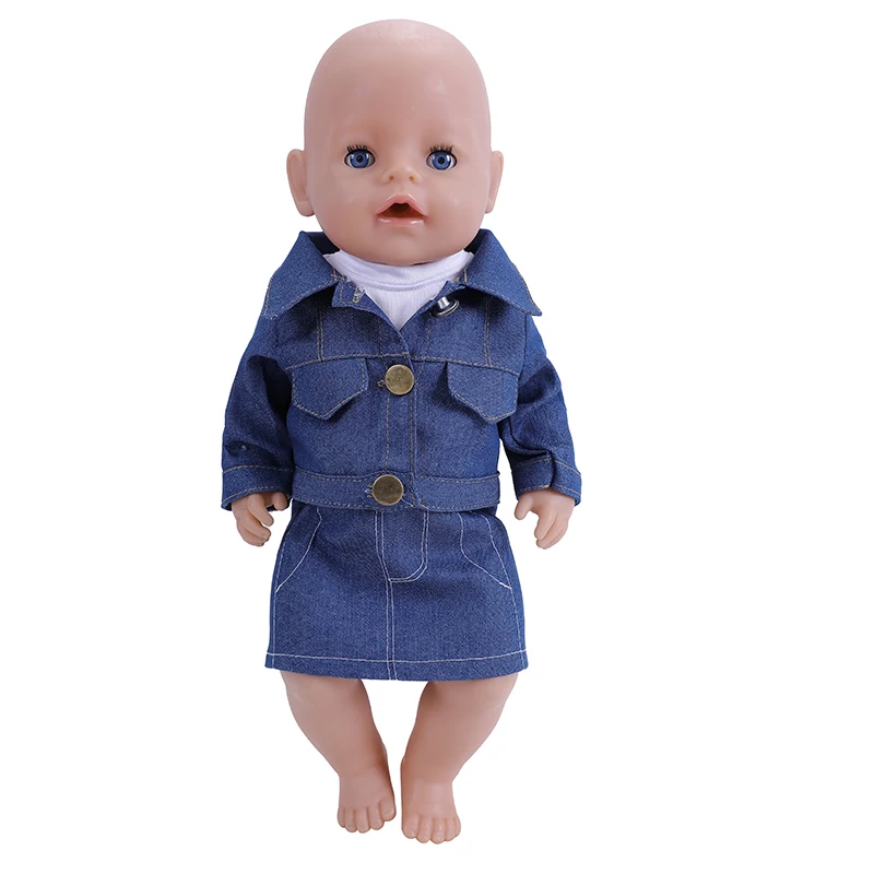 18 Inch Doll Clothes Denim Skirt + Jacket +T-shirt Fashion Baby Born Gentleman Suit for Girl Gift Doll Customizing Supplies