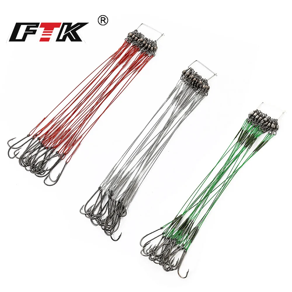 

FTK 20Pcs/lot 20LB-80LB Anti Bite Steel Wire Fishing Line Leader With Swivel Fishhook for Pike Bass Fishing Accessories12CM-25CM