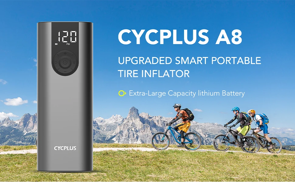 CYCPLUS A8 Tragbare Fahrradreifenpumpe, Fahrradfüller, elektrischer Luftkompressor, Hochdruck-Akku für Autobälle – Detail 1