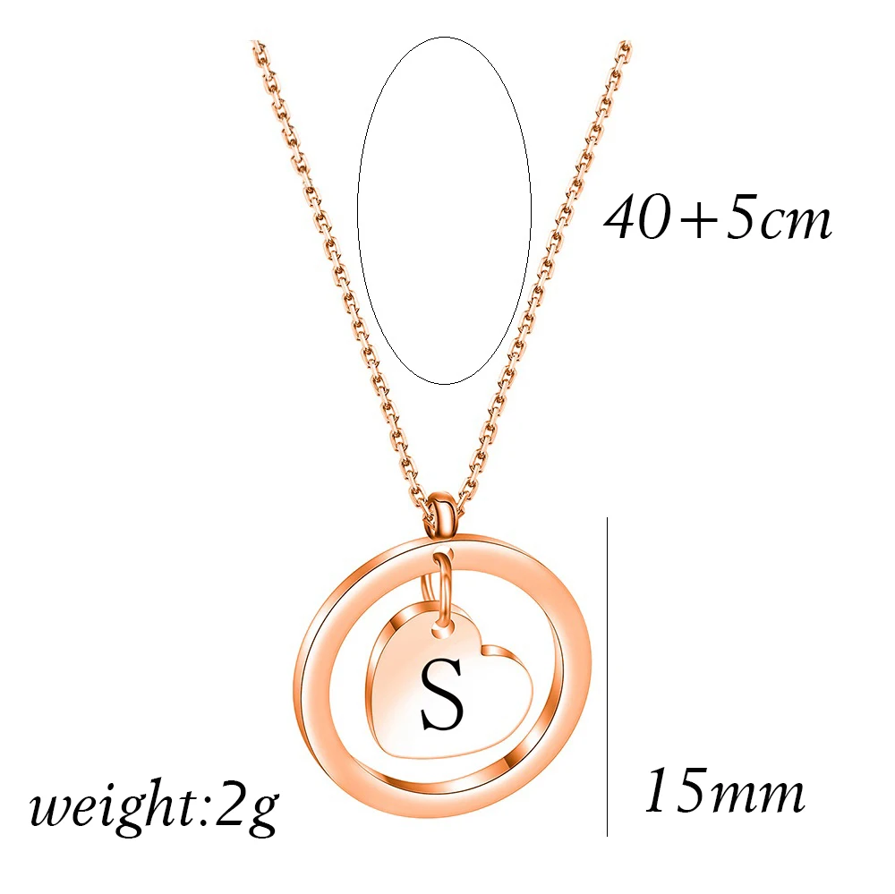 NIBASTAR Tiny Heart Letter Pendant Necklace For Women Dainty Rose Gold Color A-Z Letter Stainless Steel Necklace Jewelry Gift