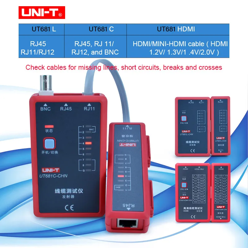 UNI-T UT681C/L/HDMI Cable tester for Ethernet/telephone/BNC/HDMI conducting,short-circuit,crossed or open-circuit test