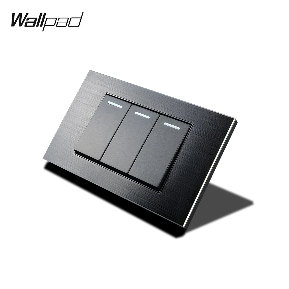 

118*72mm 3 Gang Push Button Switch Wallpad L3 Black Aluminum Panel 3 Button 1 Way 2 Way On Off Light Switch AU US