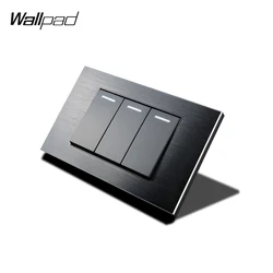 118*72mm 3 Gang Push Button Switch Wallpad L3 Black Aluminum Panel 3 Button 1 Way 2 Way On Off Light Switch AU US