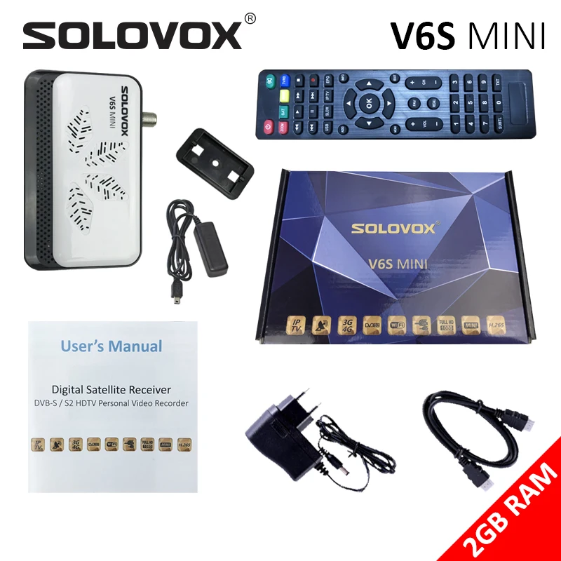 AAA+ V6S Mini HD DVB S2 Satellite TV Receiver 2P Support M3U Xtream Stalkmac Decoder RJ45 USB WiFi PowerVU H.265 CAMD STB