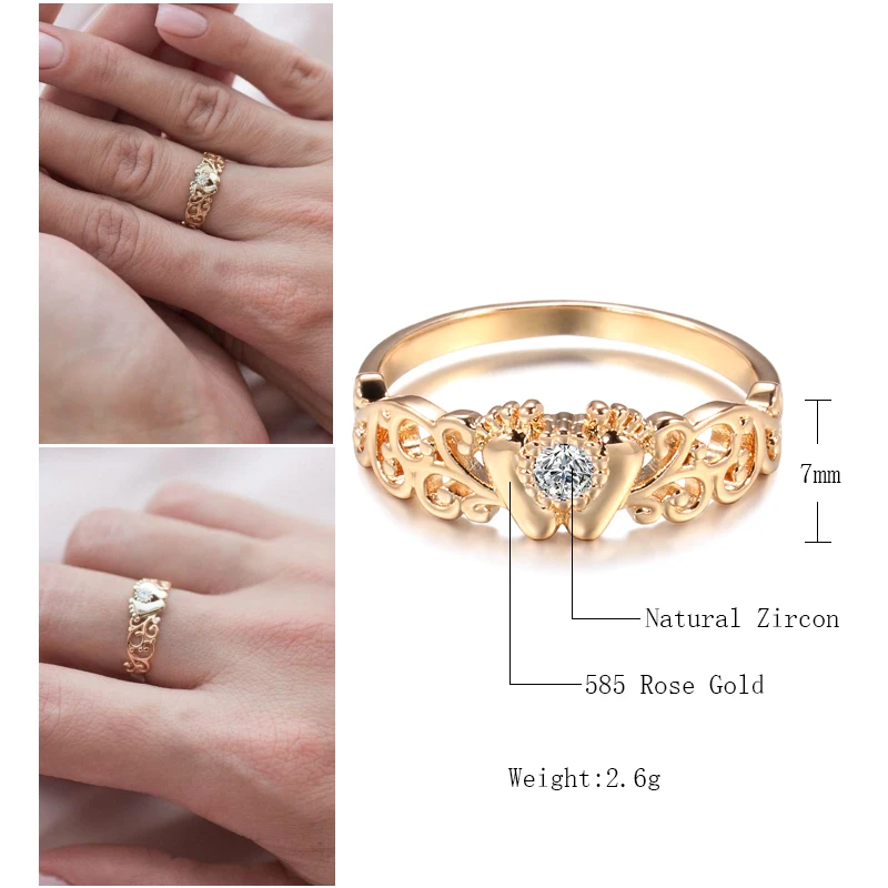 Kinel 2021 New Fashion 585 Rose Gold Women Rings Ethnic Hollow Flower Natural Zircon Baby Little Feet Ring Vintage Fine Jewelry