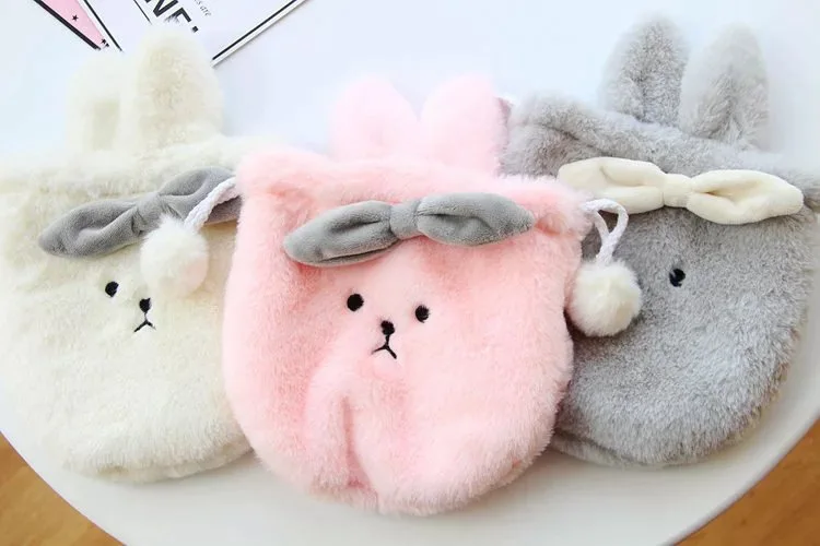 Useful New Cute cartoon plush sweet rabbit Storage bag Drawstring pocket Bear bunny ears Bow Drawstring Blindfold soft doll gift