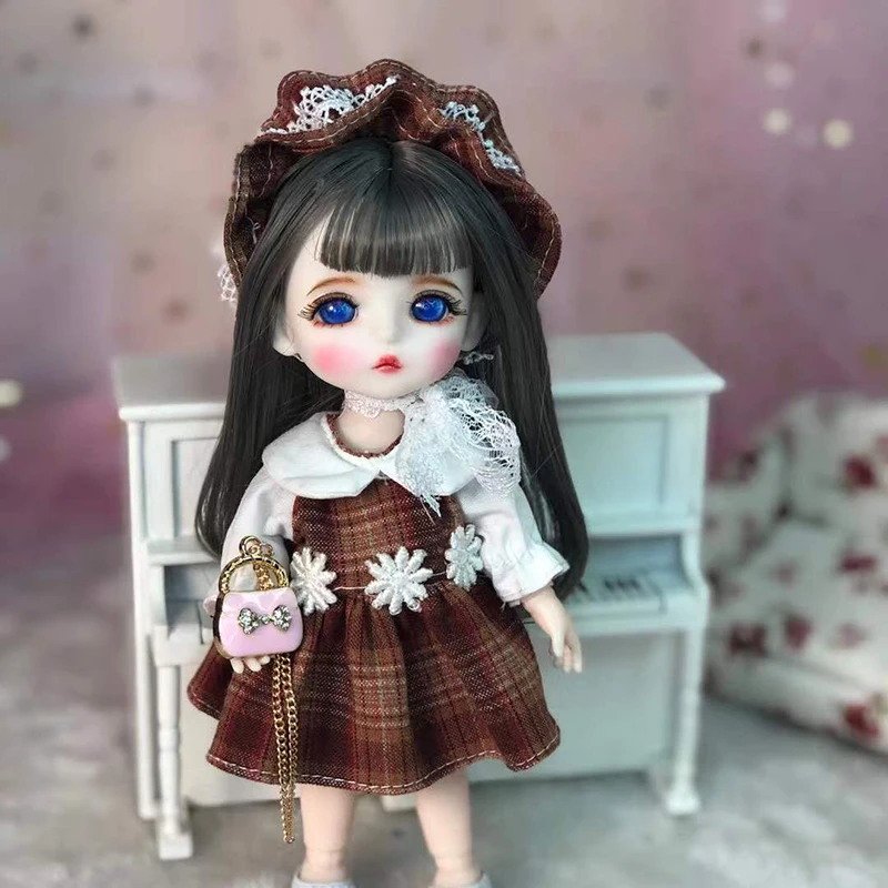 17CM Handmade Makeup Doll Movable Joints 1/8 BJD Doll With Fashion Clothes Cute Bag Soft Wigs DIY Accessories For Girl Toys Gift