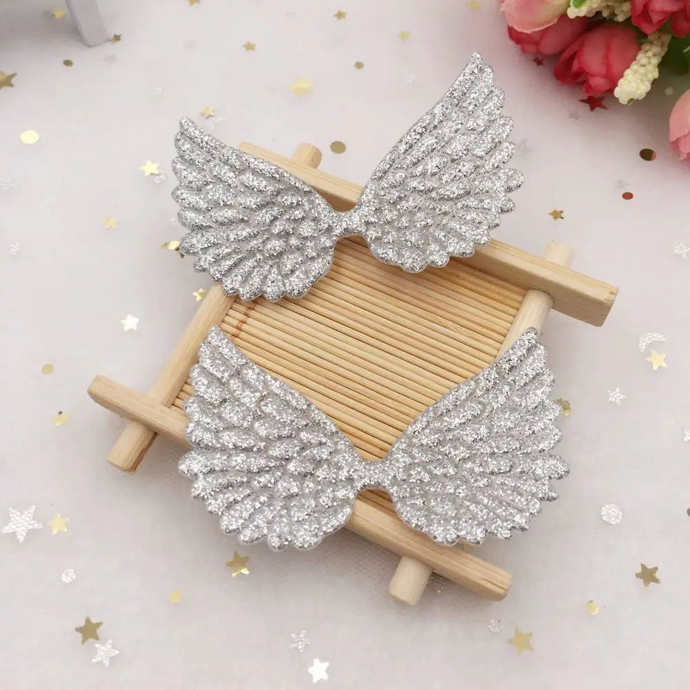 16pcs 42mm*70mm Glitter Paillette Big Angel Wings Appliques Patches Wedding DIY Hair Clip Accessories Craft Supplies A96