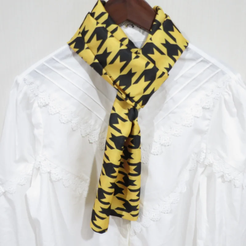 weiliboyin Yellow men\'s scarf black thousand bird pattern design fashionable and versatile women\'s long silk scarf