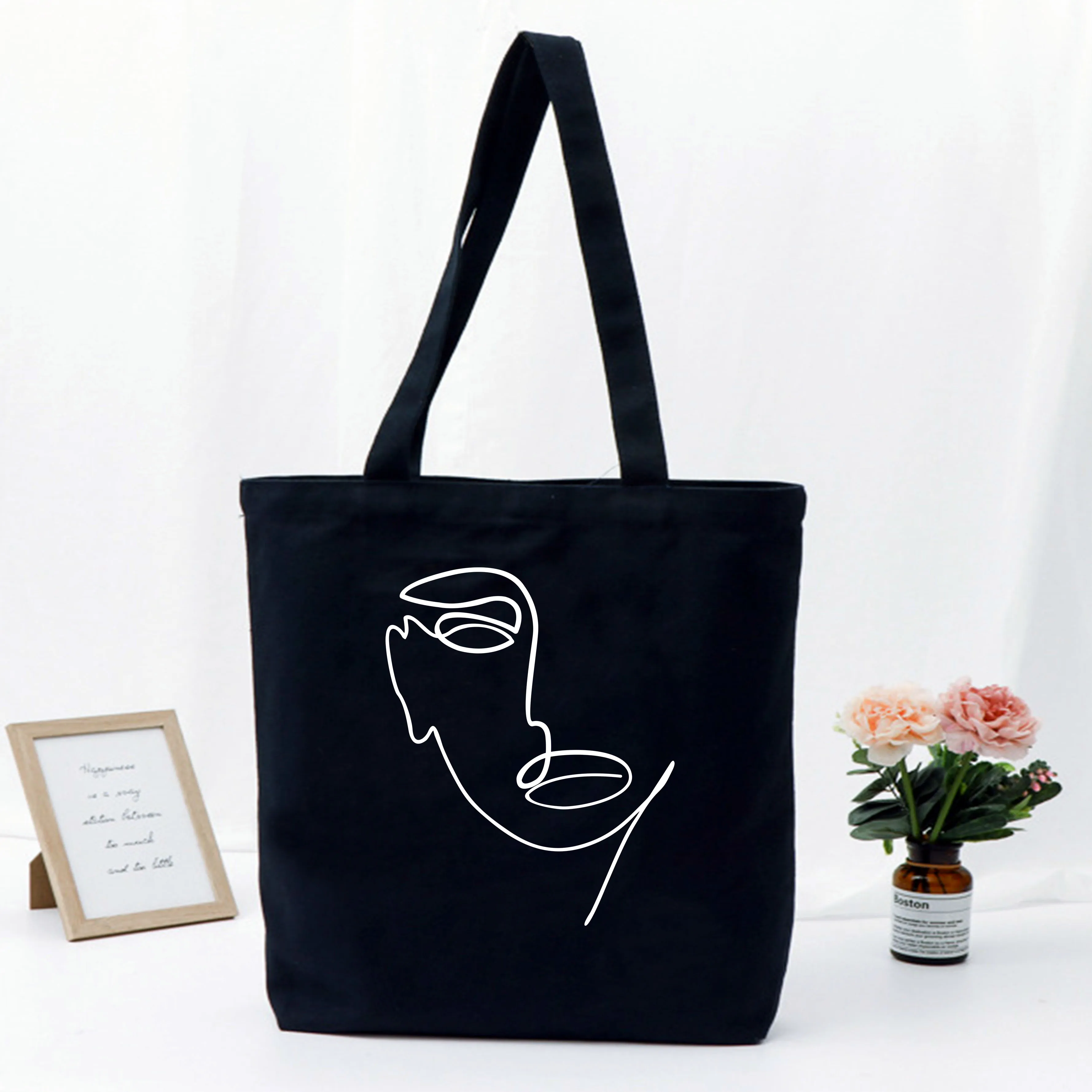 Fashion Shopper bag Women Summer canvas bags Graphic Love Printed Lady tote bag for girl Gift Black Bags