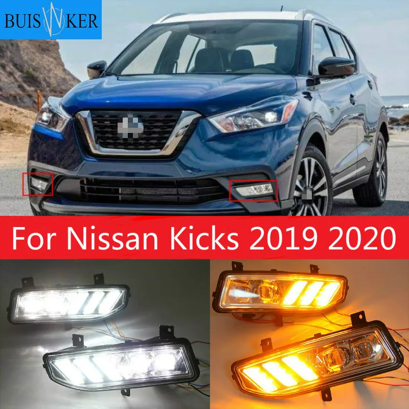 

2PCS LED Daytime Running Light For Nissan Kicks 2019 2020 Turning Yellow Signal Relay Waterproof Car 12V LED DRL