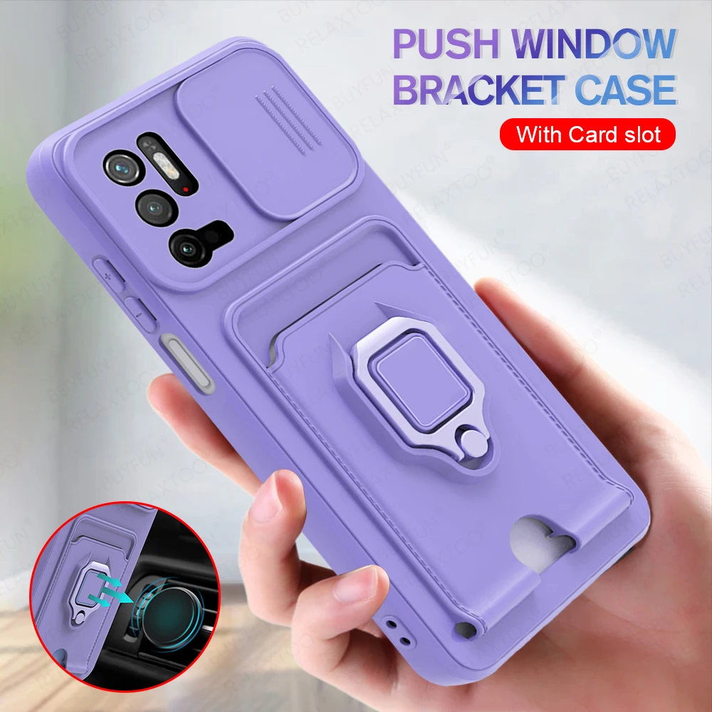 Car Magnetic Holder Phone Cover For Xiaomi Poco M 4 M4 Pro M4Pro PocoM4Pro Push Window Protection Card Wallet Coque