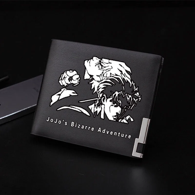 JoJo\'s Bizarre Adventure Boys Short Wallets Pu Leather Black Money Purse Anime Men Wallets Kujo Jotaro Couple ID Card Holders