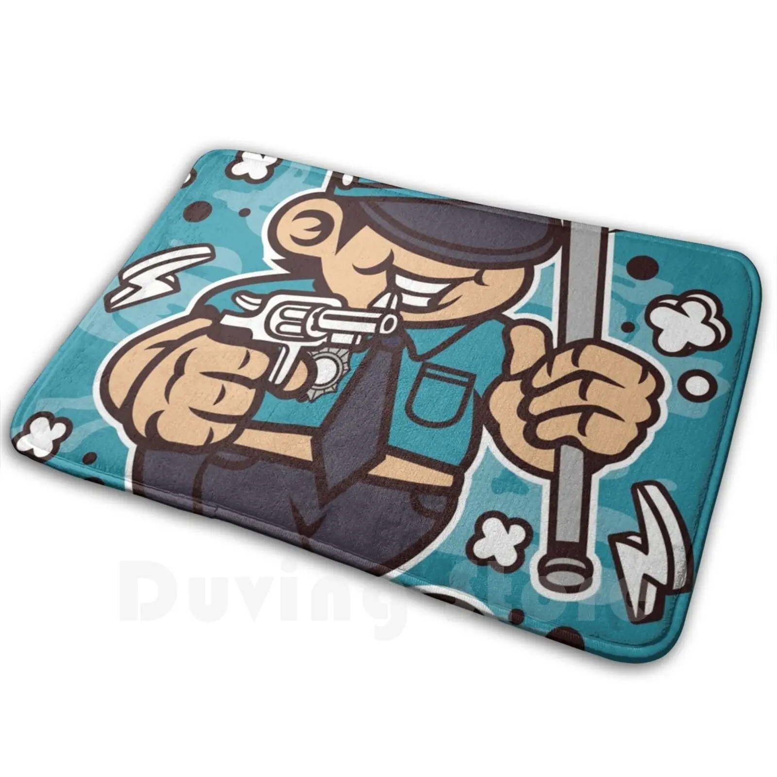 Police Cartoon Mat Rug Carpet Anti-Slip Floor Mats Bedroom Police Skater Box Skater Constabulary Fuzz Force Law Heat Policemen