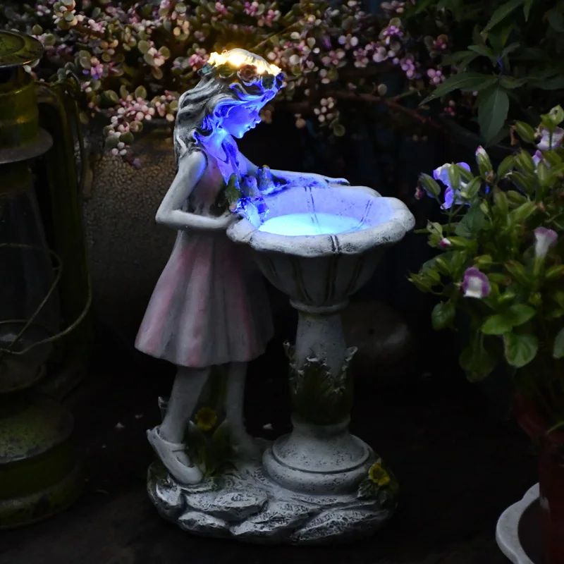 Pastoral Solar Light Flower Fairy Angel Figure Resin Sculpture Outdoor Villa Garden Figurines Crafts Courtyard Lawn Decoration