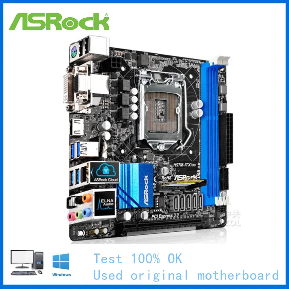 For ASRock H97M-ITX ac Computer USB3.0 SATAIII Motherboard LGA 1150 DDR3 H97 Desktop Mainboard Used