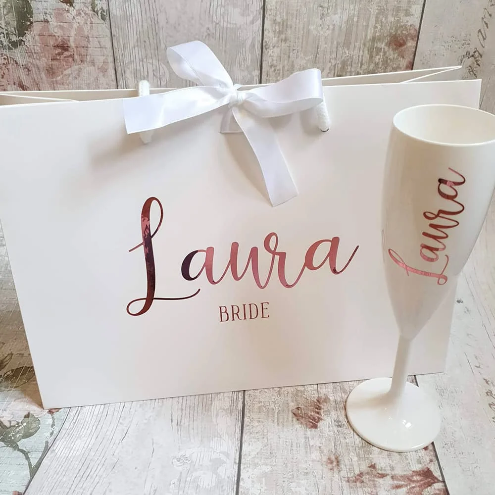 Personalised White Champagne Flute Bridal Party Gift Wedding Bridesmaid Flute Hen Party Acrylic Goblet Wine Cup Wedding Deco