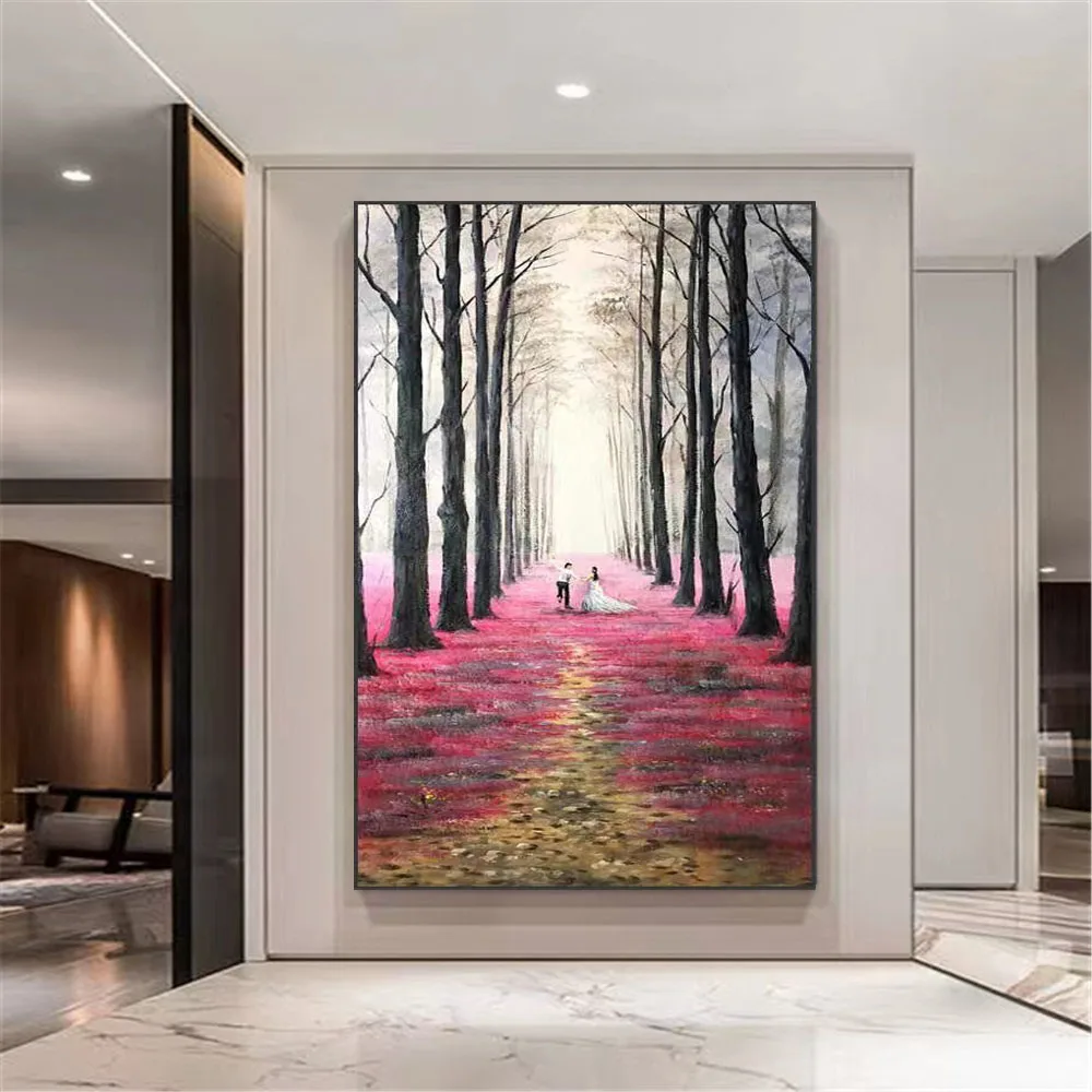 

Hand Canvas Forest Safflower Wedding Dress Lover Modern Wedding Decor Oil Painting Wall Art Pictures Home Decor For Living Room