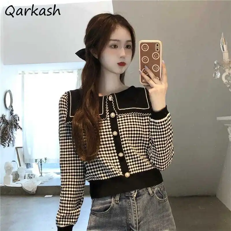 

Pullovers Women Casual College Knitted Chic Femme Autumn Simple Patchwork Design Harajuku Street Style Cute Vintage Y2k Sweater