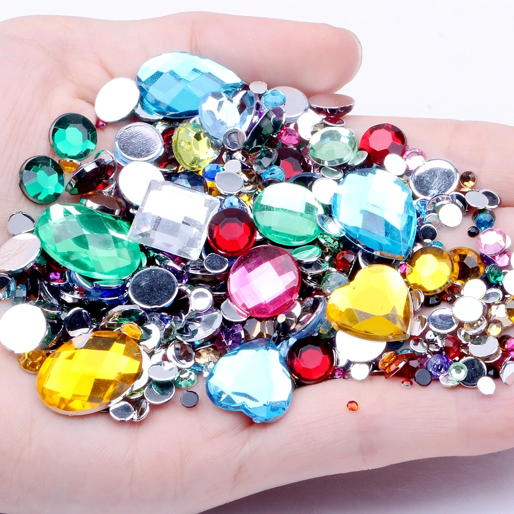 

Mix Sizes Round Acrylic Crystal AB 1000pcs Non-Hotfix Flat Back Rhinestones Nail Art Stones For Strass Decorations