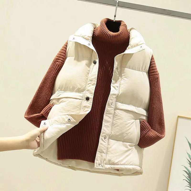 Women Sleeveless Vest Winter Warm Plus Size 2XL Down Cotton Padded Jacket Female Veats Mandarin Collar Sleeveless Waistcoat