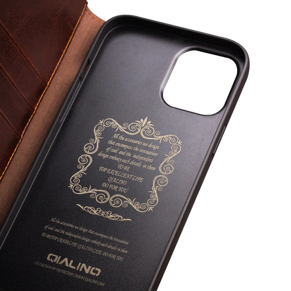 QIALINO Luxury Ultra Slim Handmade Case for iPhone12 Pro Max Genuine Leather Wallet Card Slot Bag Flip Cover for iPhone 12 mini