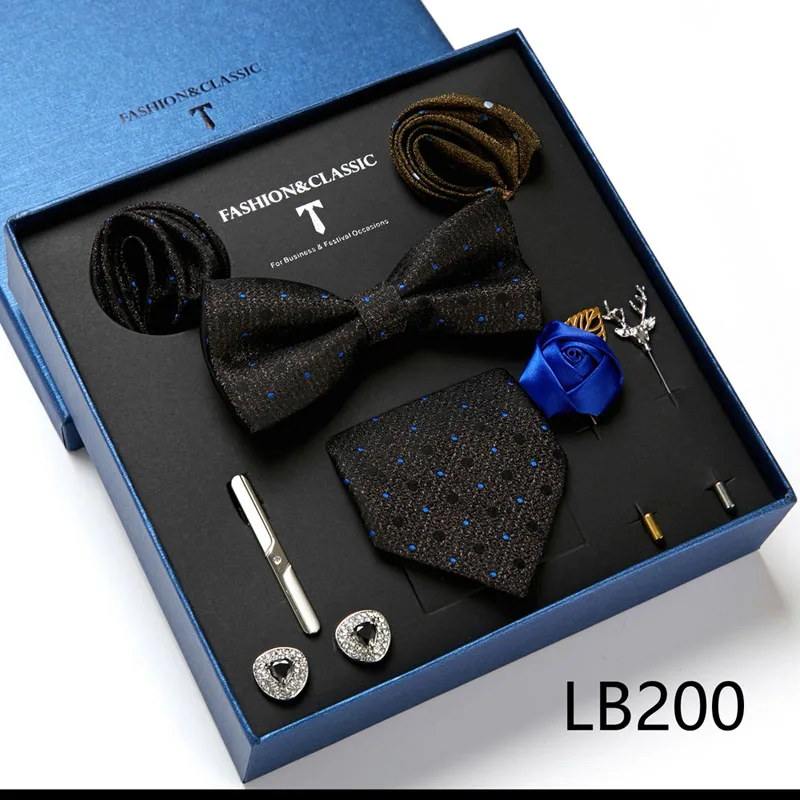 Hochwertige Geschenkbox für Feiertage, 7,5 cm, blaues Blumenmuster, Einstecktuch, Manschettenknöpfe, Krawattenclip, Krawatte für Herren, Geburtstagsgeschenk – Detail 38