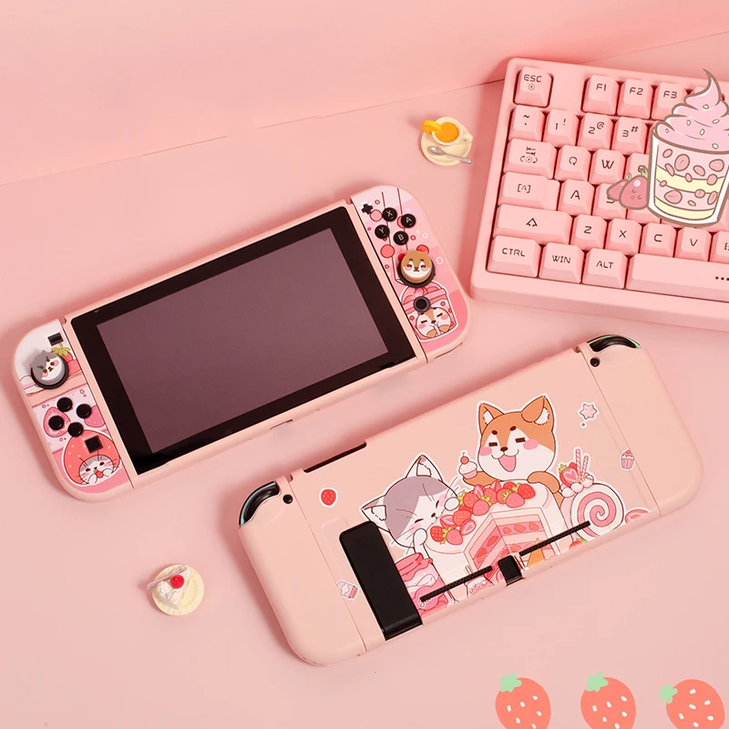 2021 novo caso protetor escudo para nintendo switch ns joycon caso bonito gato cão dos desenhos animados rosa capa escudo para nintendo switch