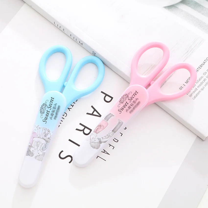 Cute Student Safety Paper-Cut Art Scissors with Protective Cover Cap School Supply Stationery Gift