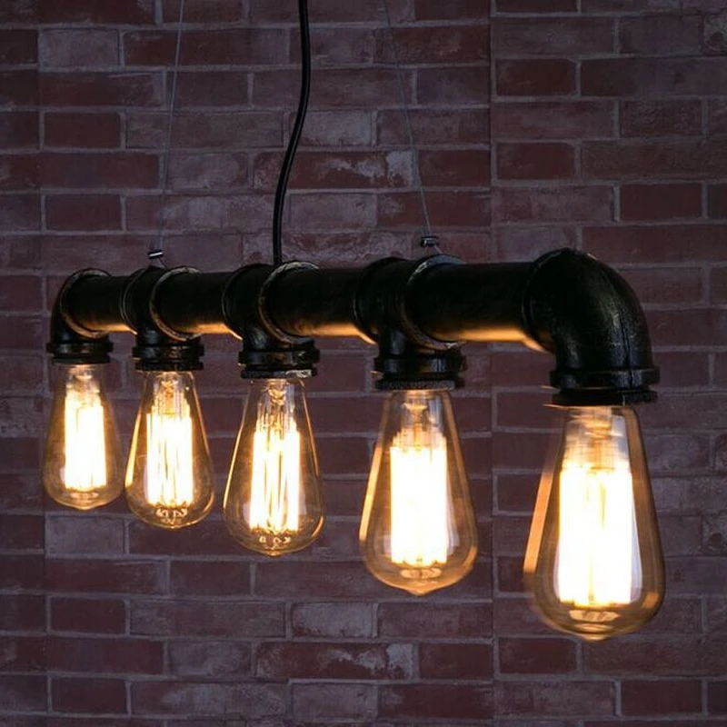 

Loft Vintage Edison Pendant Lights Personalized Bar Lighting Industrial Vintage Water Pipe Pendant Lamp E27 Black/Antique Lamps