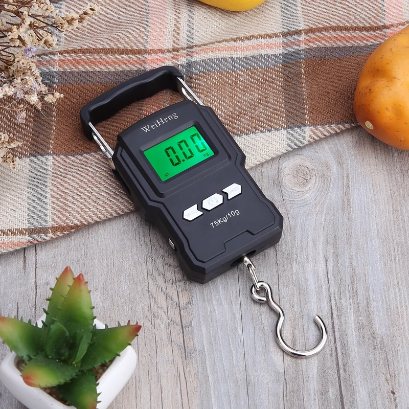 75kg x10g Portable Digital Scale Fishing Luggage Travel Weighting Steelyard Hanging Electronic Hook Scale Weight Tools + 1M Tape