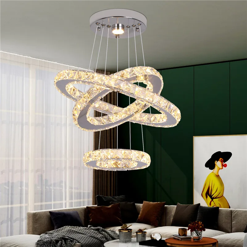 Luces colgantes de anillo Led de cristal, lámparas de techo de araña modernas, decoración de sala de estar y comedor, accesorios colgantes de