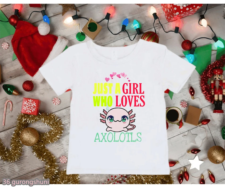 

Merry Christmas Axolotl Graphic Print T-Shirt Tops For Girls/Boys Happy New Year Kids Clothes Harajuku Kawaii Children Clothing