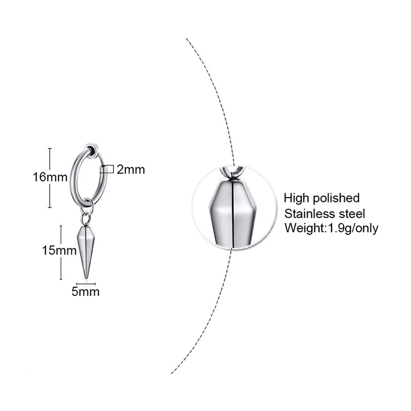 SMALL TREE SINGLE SPIKE ONCH EARRINGS FOR MEN HUGGIE HINGED STAINLESS STEEL MALE JEWELRY image 2