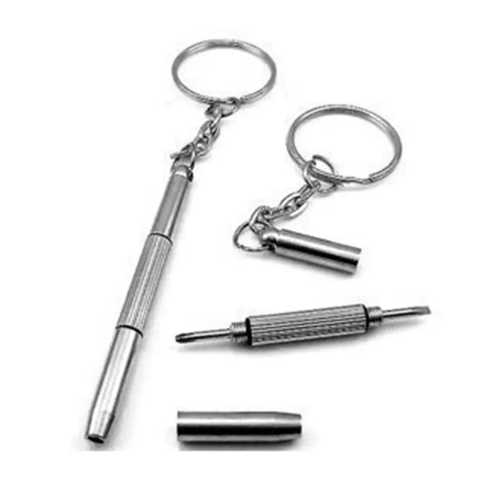 3 In 1 Eyeglass Screwdriver Stainless Steel Sunglass Watch Repair Screwdriver Tool Kit With Keychain Portable Repair Hand Tool