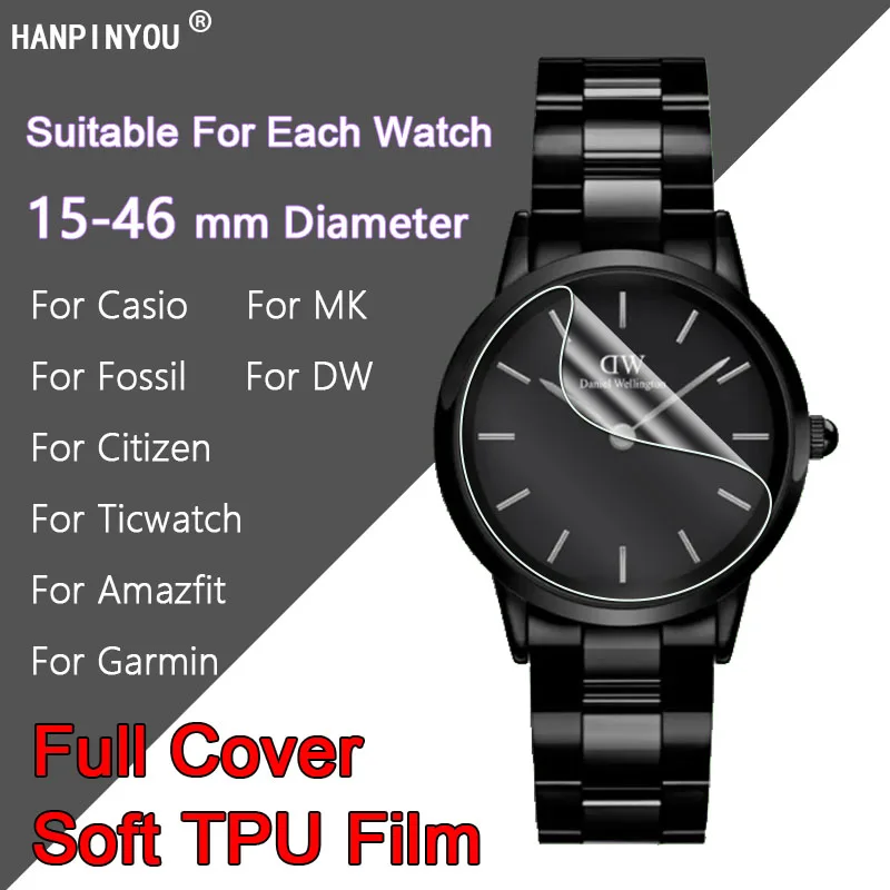 For Garmin Amazfit MK DW Full Cover Diameter 15-46mm 28mm 32 40mm Round Watch Soft TPU Hydrogel Film Screen Protector -Not Glass