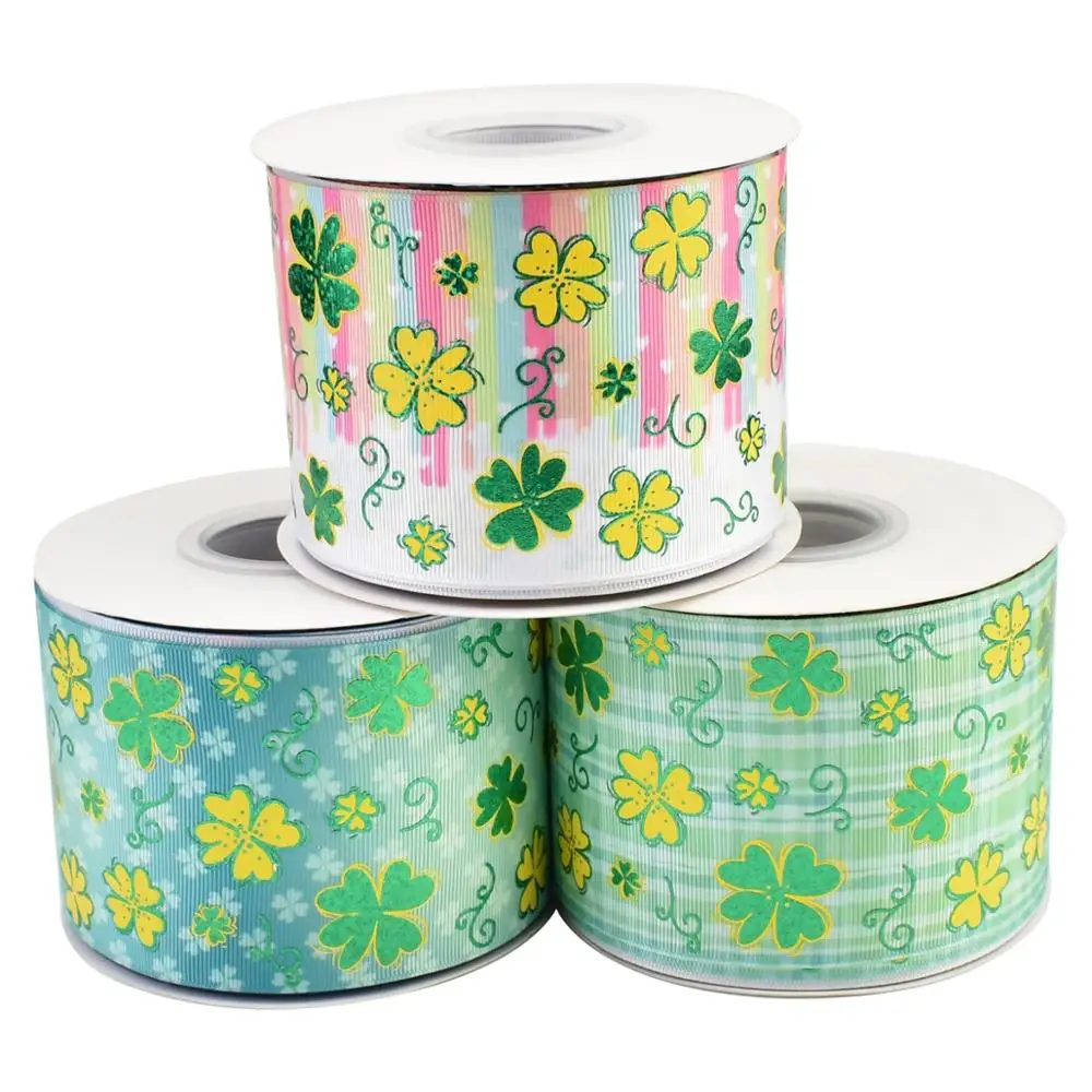 HSDRibbon 75mm 3inch hsd-design custom clover Pattern on Grosgrain Ribbon