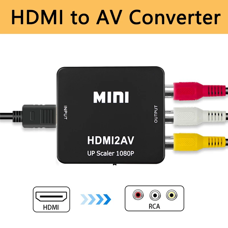 

HDMI to AV Scaler Converter RCA Composite CVSB out Adapter 1080P Mini HDMI2AV HD Video Box Support NTSC PAL for TV PS3 PS4 DVD