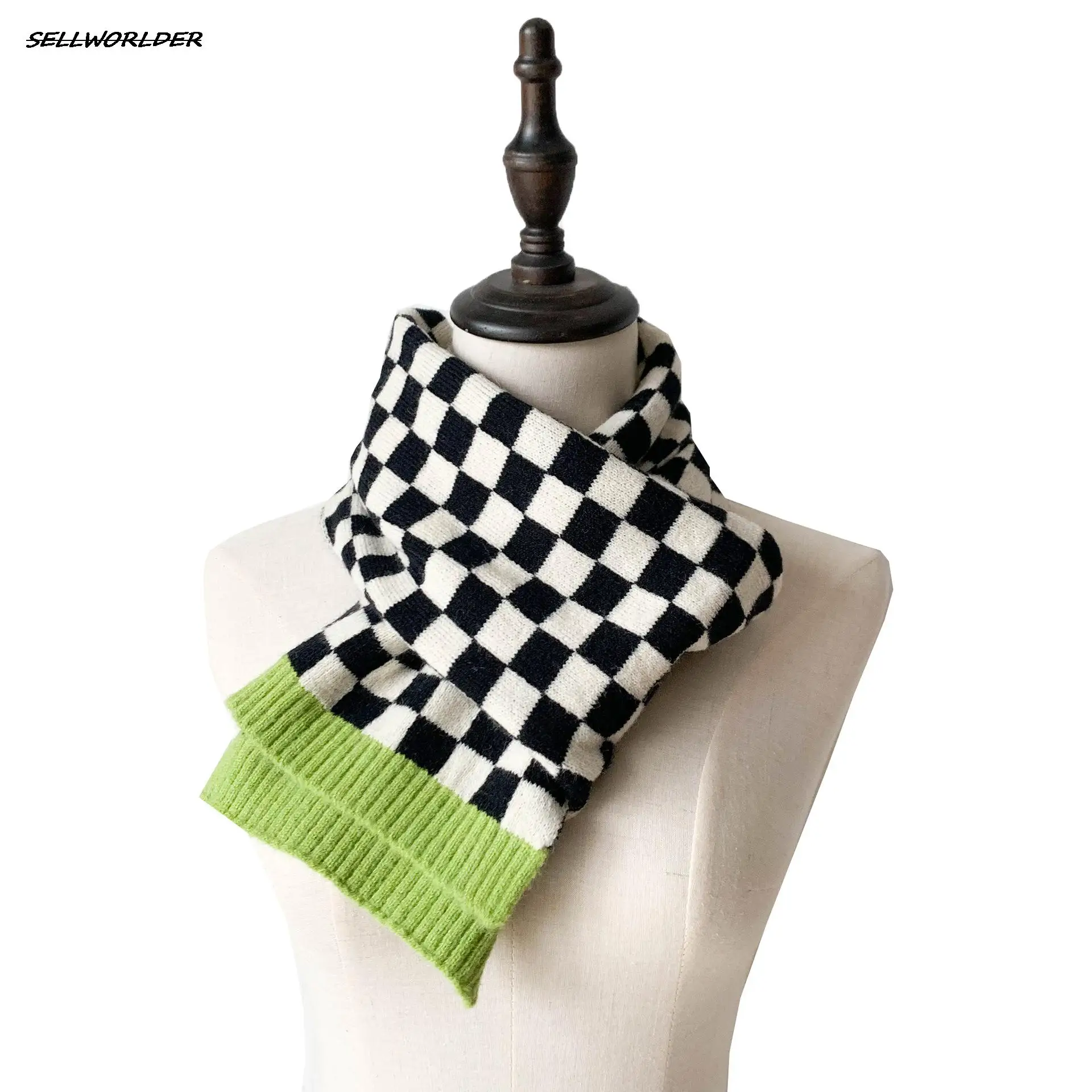 Nieuwe Vrouwen Zwart Wit Dambord Geruite Sjaal Winter Sjaal Warme Mode Sjaals & Wraps 150*21