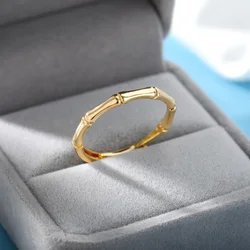 Stainless Steel Bamboo Joint Rings For Women Men Gold Color Adjustable Male Female Engagement Wedding Ring Jewelry Birthday Gift