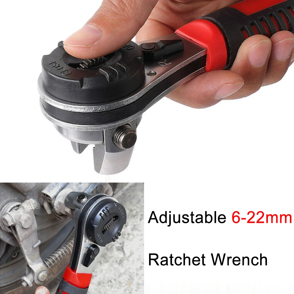 Adjustable 6-22mm Ratchet Wrench Universal Multi-function Tool Chrome Molybdenum Steel Straight Handle