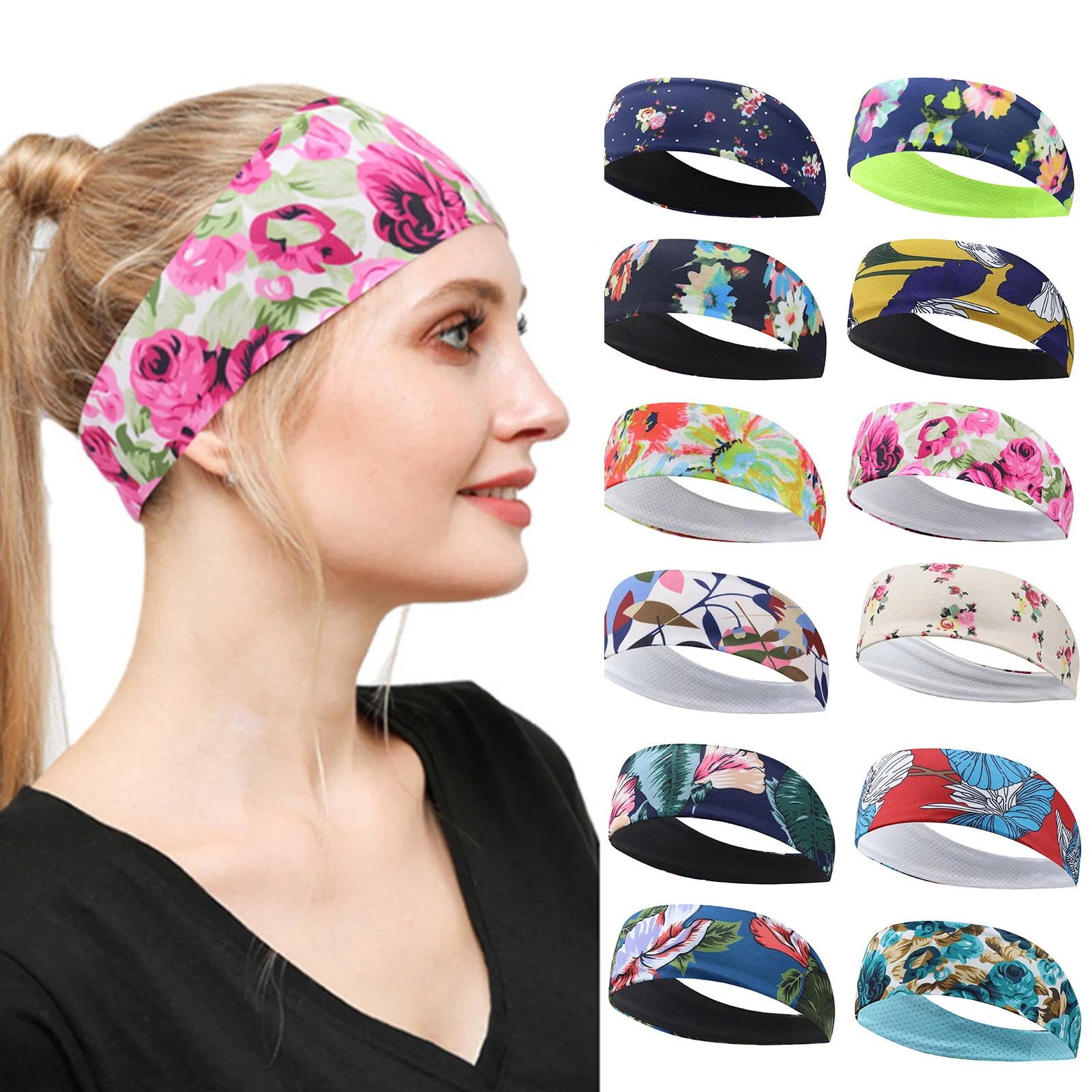 Women Yoga Headband bohemian Style Elastic Sports Fitness Head Wrap sweat-absorbent wide side face wash headscarf Headband