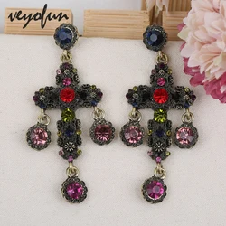 Veyofun Cross Tassels Drop Earrings Vintage Zinc Alloy Dangle Earrings For Women Fashion Jewelry New Gift