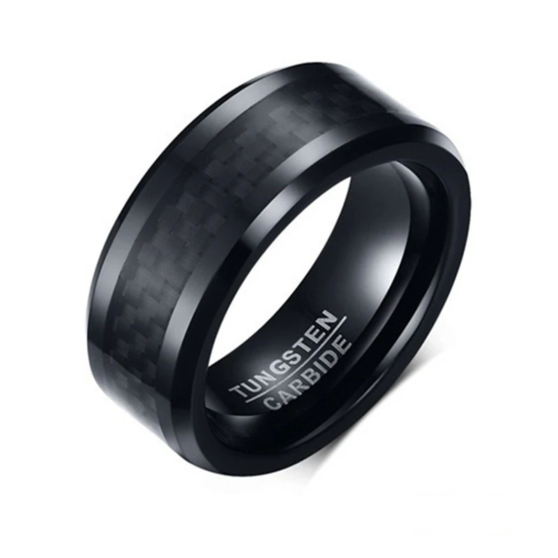 Men Ring Tungsten Carbide Ring Inlay Carbon Anniversary Wedding Band For Men Unisex Party Gift Fashion Jewelry