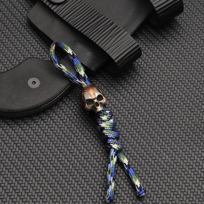 White Brass Copper Skull Knife Paracord Beads Outdoors DIY Tools EDCLanyard Pendants Key Rings Accessories # B