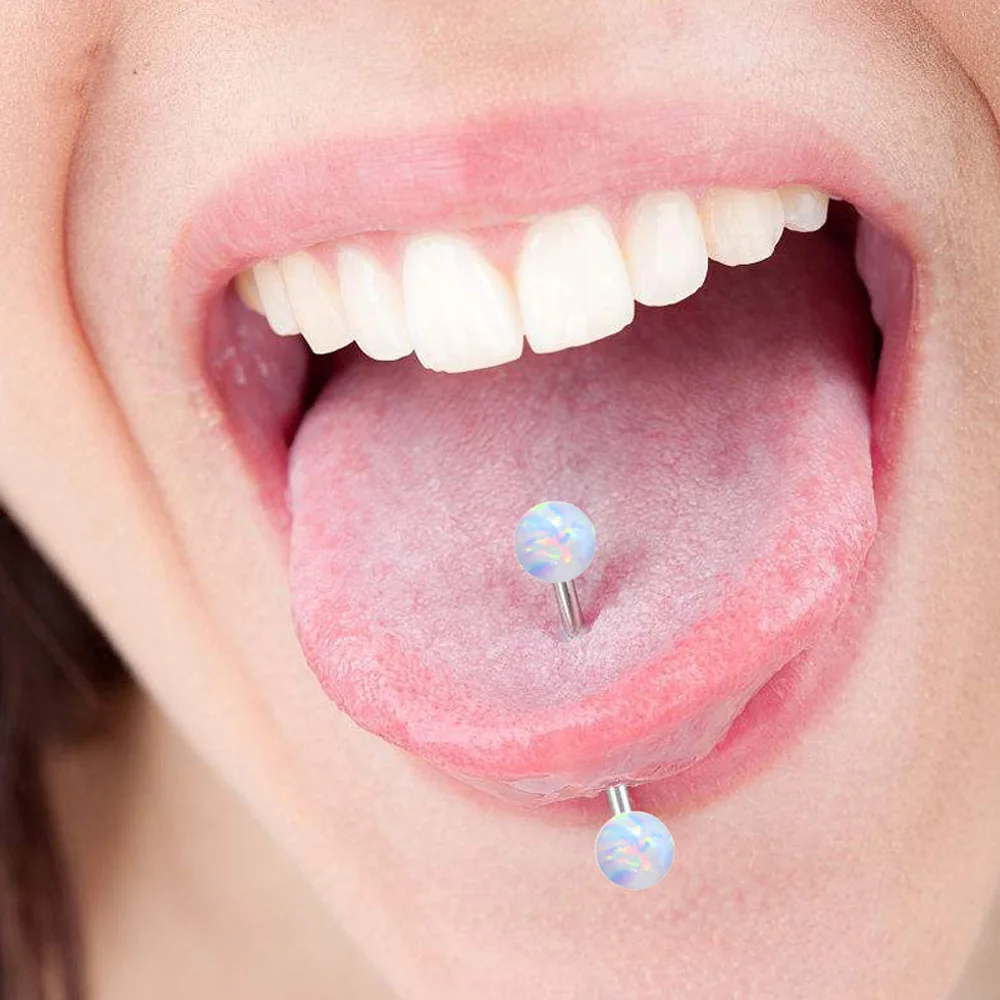 1PC Surgical Steel Tongue Ring Piercing Opal Internally Threaded Sexy Mamilo Piercings Tongue Barbell Piercings Women Jewelry